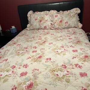 Vtg Laura Ashley Queen Floral Comforter Shams Bed Skirt Ruffled Set Reversible